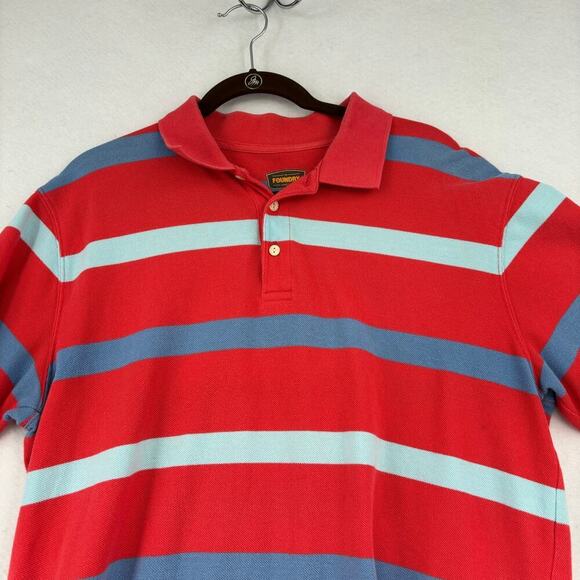 The Foundry Polo Shirt Mens Size L Tall Orange Blue Stripe Textured Knit - Picture 2 of 8
